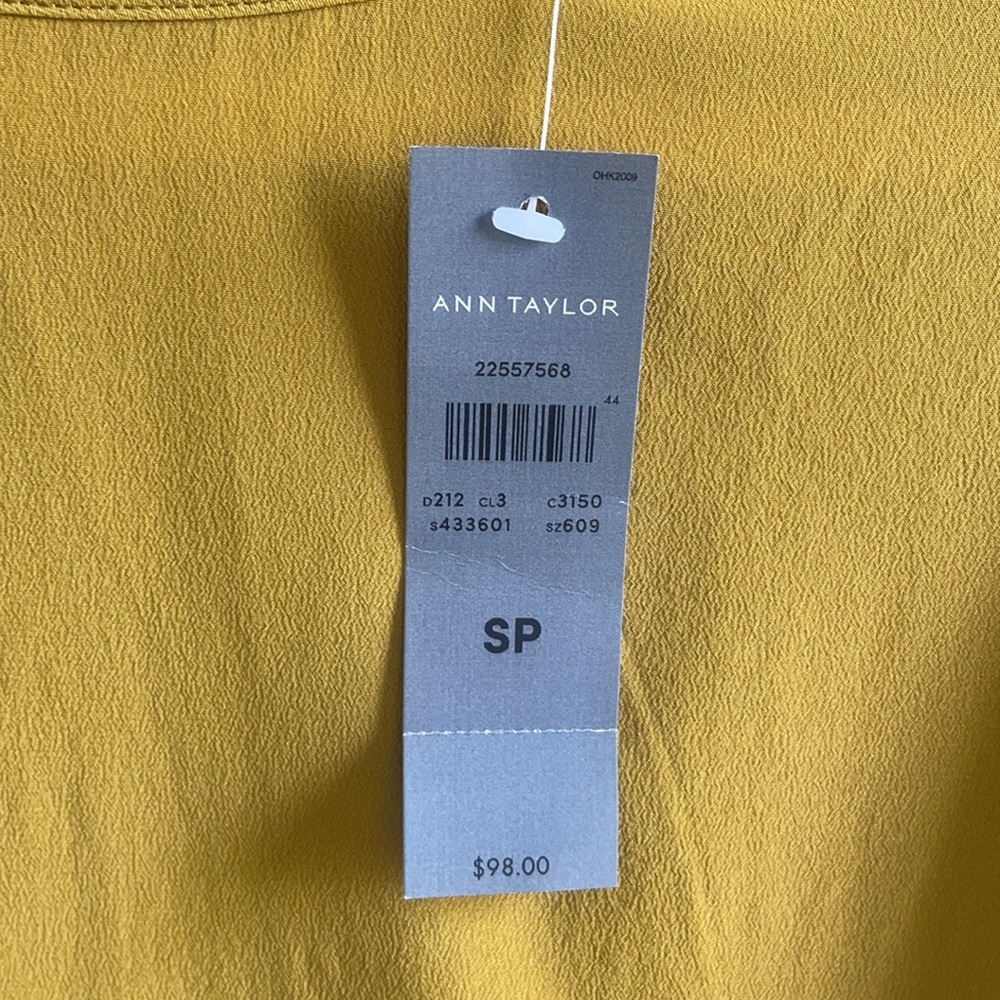 Ann Taylor Petite Golden Chartreuse Bell Sleeve Silk Blouse - Picture 2 of 6